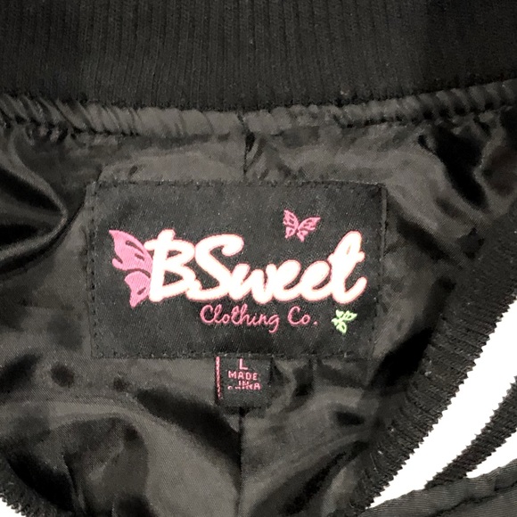 B SWEET Clothing Co women’s black bomber jacket size L NWOT never used - Picture 5 of 16